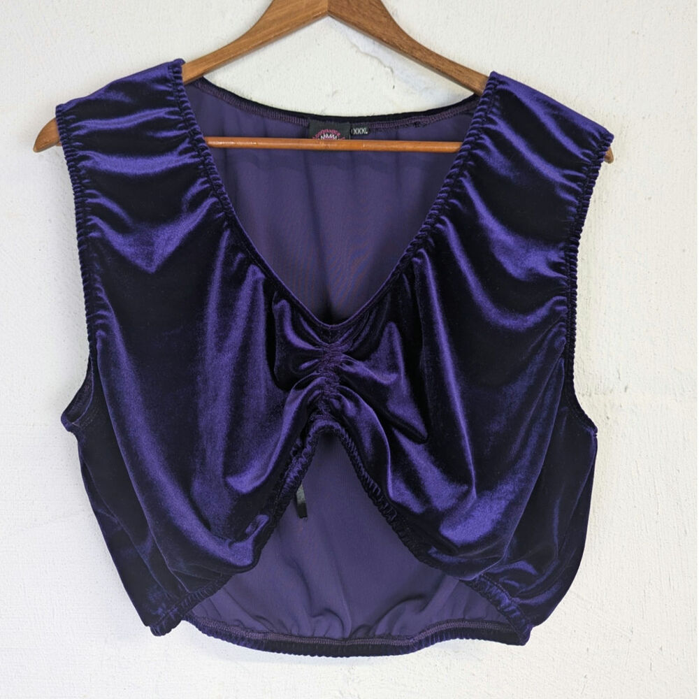 Purple Velvet Crop Top Ruched Front Adjustable Sleeveless Ren Faire Womens XXXL